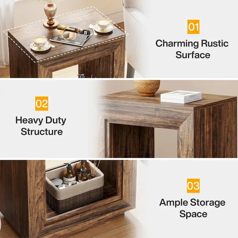Table d'appoint en bois avec rangement, tables de chevet en noyer pour salon, chambre à coucher