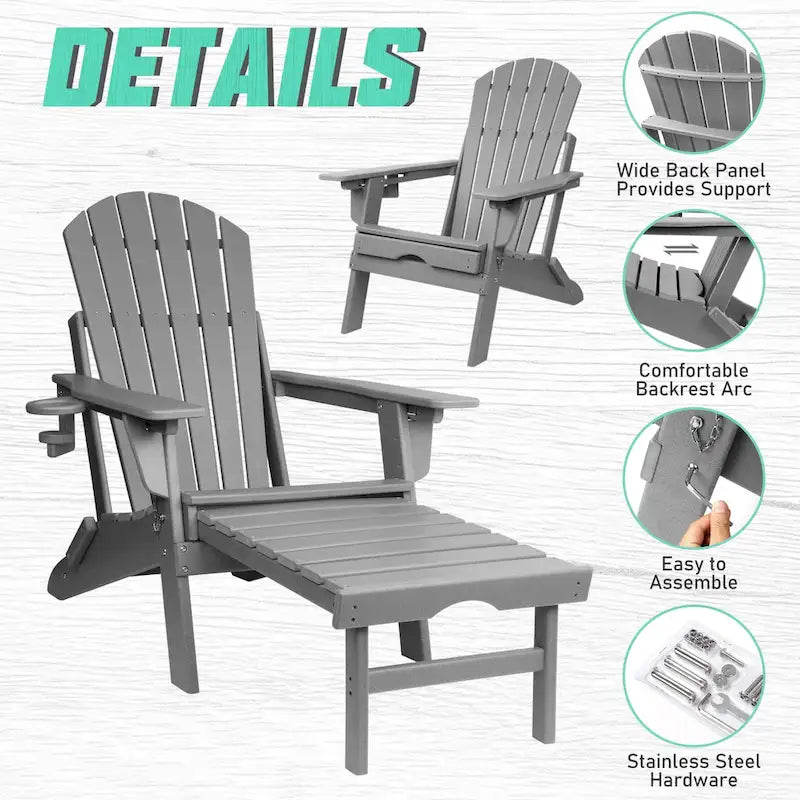 Chaise Adirondack pliante et réglable Vrakae avec ottoman