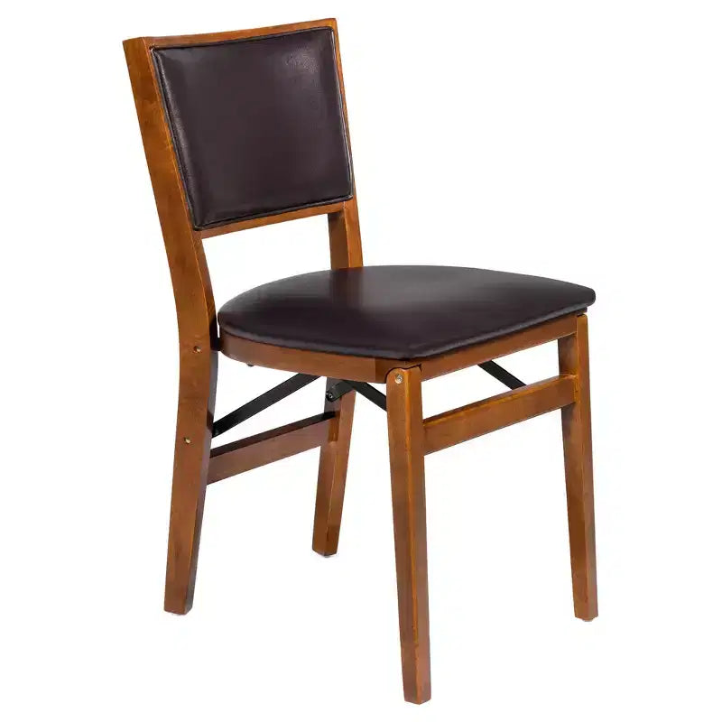 Stakmore Set of 2 Retro Upholstered Back Folding Chair Fruitwood Polyester Seat, Fully Assembled