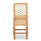 bali & pari Moscow Rattan and Wood Counter Height Barstool Natural/Walnut: Bohemian Style, Mango Frame, No Assembly Required