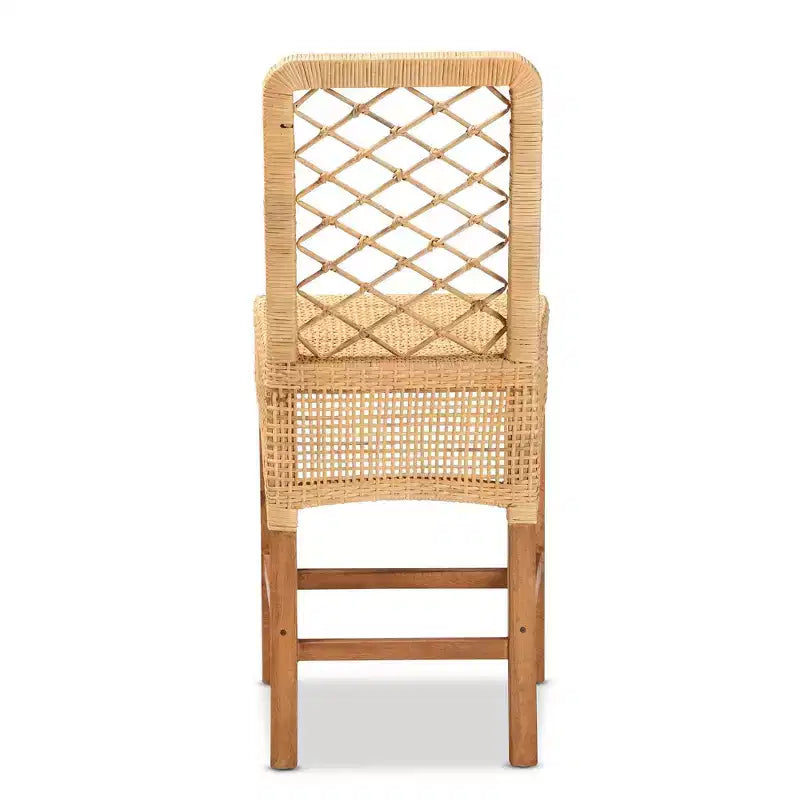 bali & pari Moscow Rattan and Wood Counter Height Barstool Natural/Walnut: Bohemian Style, Mango Frame, No Assembly Required