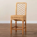 bali & pari Moscow Rattan and Wood Counter Height Barstool Natural/Walnut: Bohemian Style, Mango Frame, No Assembly Required