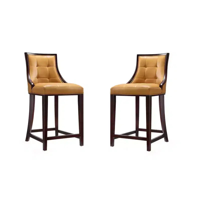 Manhattan Comfort Set of 2 Fifth Ave Upholstered Beech Wood Counter Height Barstools Camel: Faux Leather, No Assembly Required