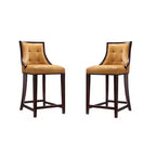 Manhattan Comfort Set of 2 Fifth Ave Upholstered Beech Wood Counter Height Barstools Camel: Faux Leather, No Assembly Required