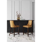 Manhattan Comfort Set of 2 Fifth Ave Upholstered Beech Wood Counter Height Barstools Camel: Faux Leather, No Assembly Required