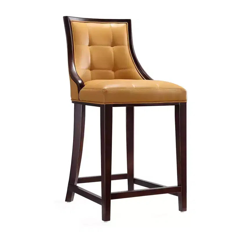 Manhattan Comfort Set of 2 Fifth Ave Upholstered Beech Wood Counter Height Barstools Camel: Faux Leather, No Assembly Required