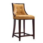 Manhattan Comfort Set of 2 Fifth Ave Upholstered Beech Wood Counter Height Barstools Camel: Faux Leather, No Assembly Required