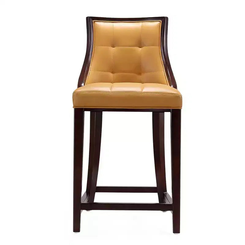 Manhattan Comfort Set of 2 Fifth Ave Upholstered Beech Wood Counter Height Barstools Camel: Faux Leather, No Assembly Required