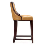 Manhattan Comfort Set of 2 Fifth Ave Upholstered Beech Wood Counter Height Barstools Camel: Faux Leather, No Assembly Required