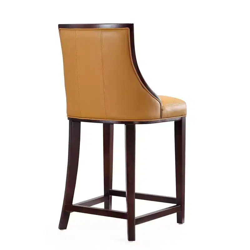 Manhattan Comfort Set of 2 Fifth Ave Upholstered Beech Wood Counter Height Barstools Camel: Faux Leather, No Assembly Required