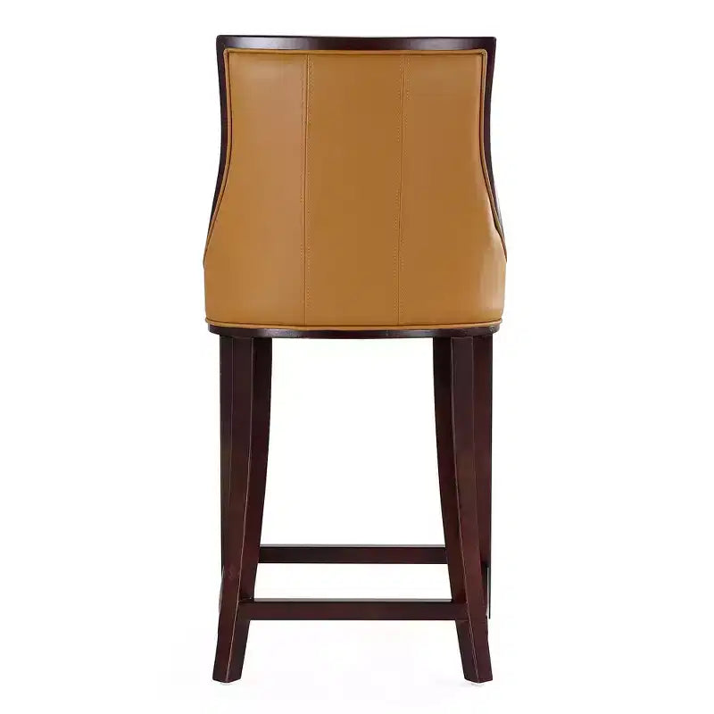 Manhattan Comfort Set of 2 Fifth Ave Upholstered Beech Wood Counter Height Barstools Camel: Faux Leather, No Assembly Required