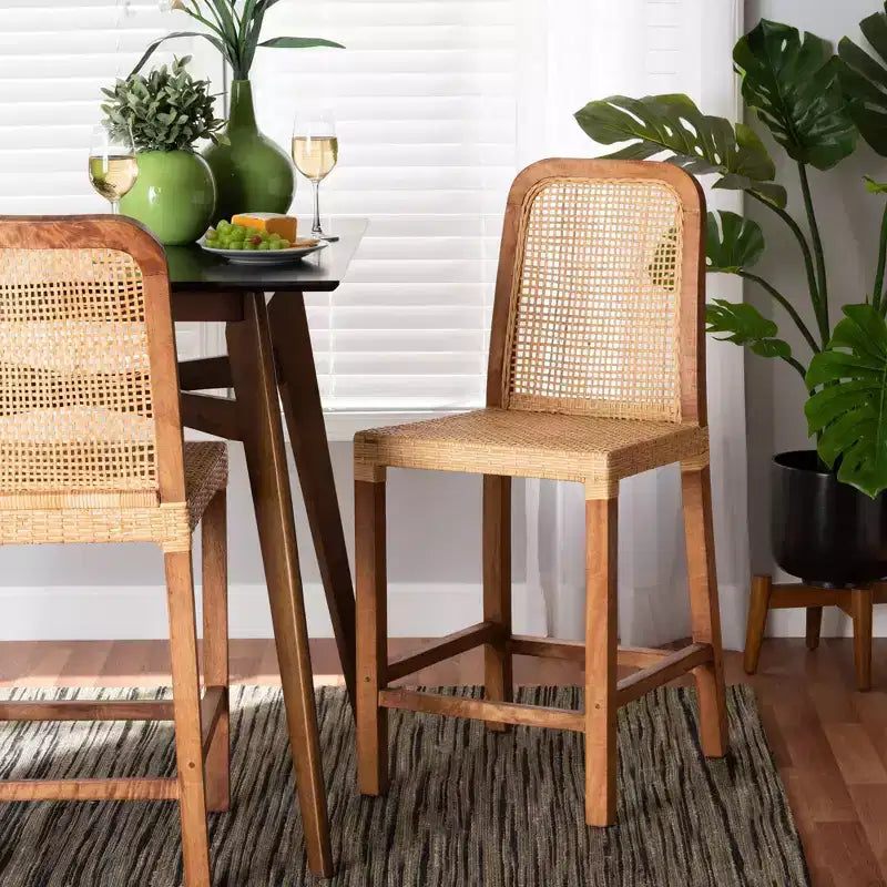 Caspia Wood and Rattan Counter Height Barstool Natural/Walnut - bali & pari