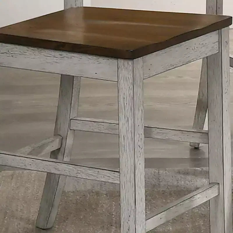 HOMES: Inside + Out Set of 2 Naxti Rustic Counter Height Chairs Light Oak/Antique White: Farmhouse Style, Rubberwood Frame