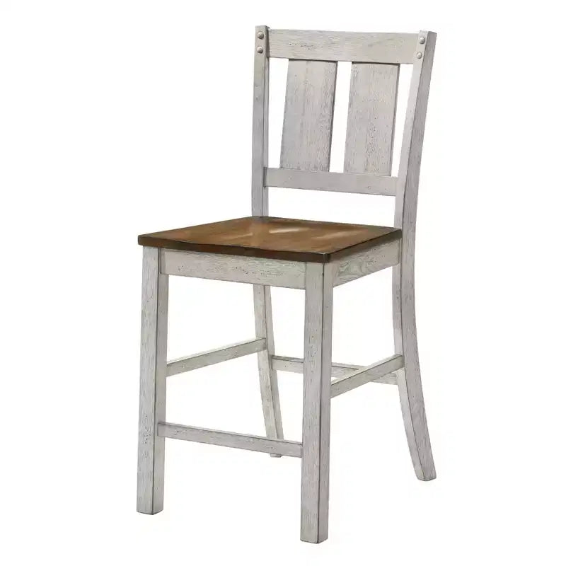HOMES: Inside + Out Set of 2 Naxti Rustic Counter Height Chairs Light Oak/Antique White: Farmhouse Style, Rubberwood Frame