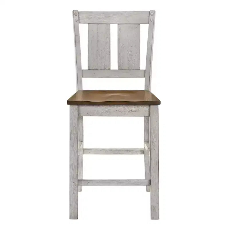 HOMES: Inside + Out Set of 2 Naxti Rustic Counter Height Chairs Light Oak/Antique White: Farmhouse Style, Rubberwood Frame