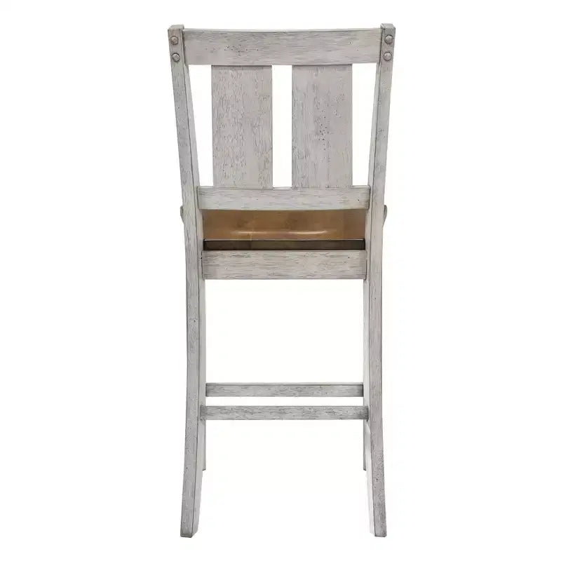 HOMES: Inside + Out Set of 2 Naxti Rustic Counter Height Chairs Light Oak/Antique White: Farmhouse Style, Rubberwood Frame