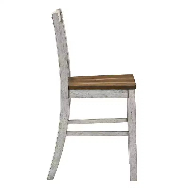 HOMES: Inside + Out Set of 2 Naxti Rustic Counter Height Chairs Light Oak/Antique White: Farmhouse Style, Rubberwood Frame