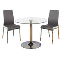 Buylateral 3pc Nora Modern Round Pedestal Table Dining Set with Faux Leather Chairs Gray/White