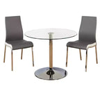 Buylateral 3pc Nora Modern Round Pedestal Table Dining Set with Faux Leather Chairs Gray/White