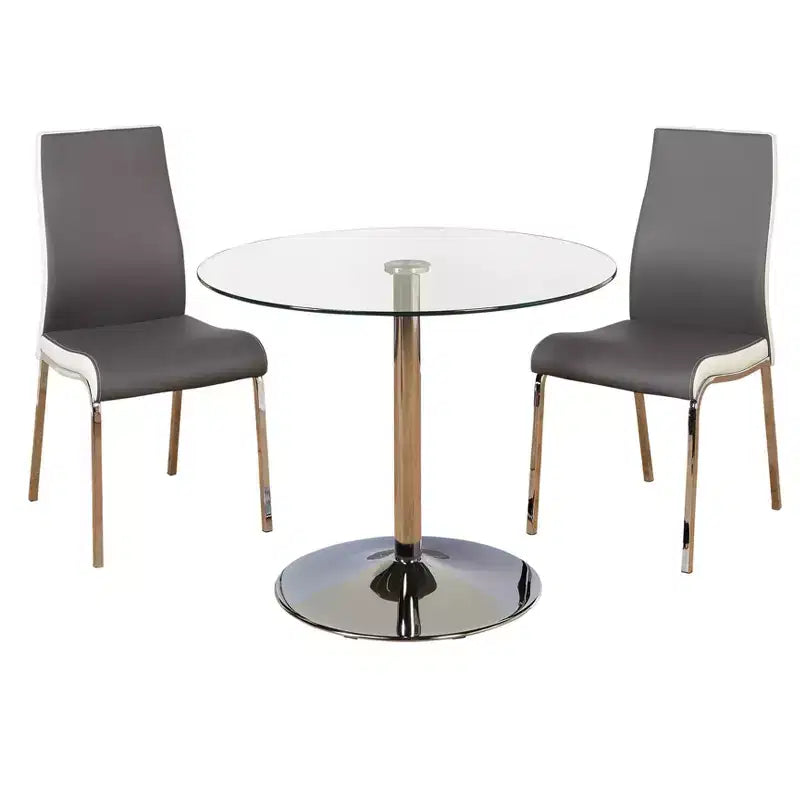 Buylateral 3pc Nora Modern Round Pedestal Table Dining Set with Faux Leather Chairs Gray/White