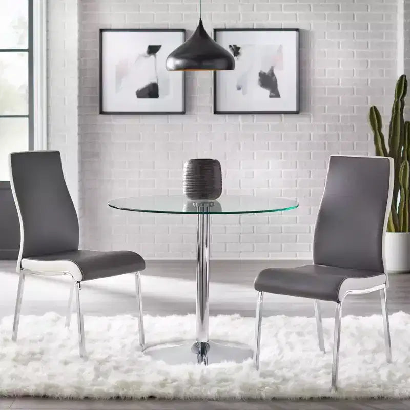 Buylateral 3pc Nora Modern Round Pedestal Table Dining Set with Faux Leather Chairs Gray/White