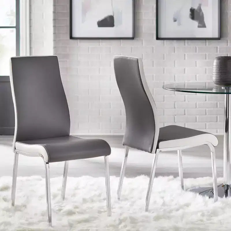 Buylateral 3pc Nora Modern Round Pedestal Table Dining Set with Faux Leather Chairs Gray/White