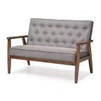 Sorrento Mid-Century Retro Modern Fabric Upholstered Wooden 2 Seater Loveseat Gray - Baxton Studio: Danish Design, Rubberwood Frame