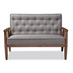 Sorrento Mid-Century Retro Modern Fabric Upholstered Wooden 2 Seater Loveseat Gray - Baxton Studio: Danish Design, Rubberwood Frame
