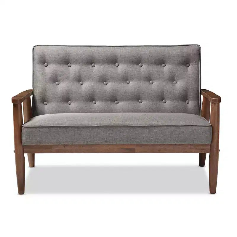 Sorrento Mid-Century Retro Modern Fabric Upholstered Wooden 2 Seater Loveseat Gray - Baxton Studio: Danish Design, Rubberwood Frame