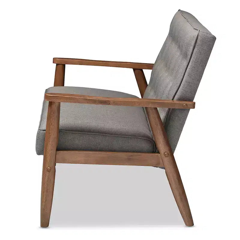 Sorrento Mid-Century Retro Modern Fabric Upholstered Wooden 2 Seater Loveseat Gray - Baxton Studio: Danish Design, Rubberwood Frame
