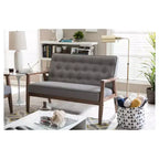 Sorrento Mid-Century Retro Modern Fabric Upholstered Wooden 2 Seater Loveseat Gray - Baxton Studio: Danish Design, Rubberwood Frame