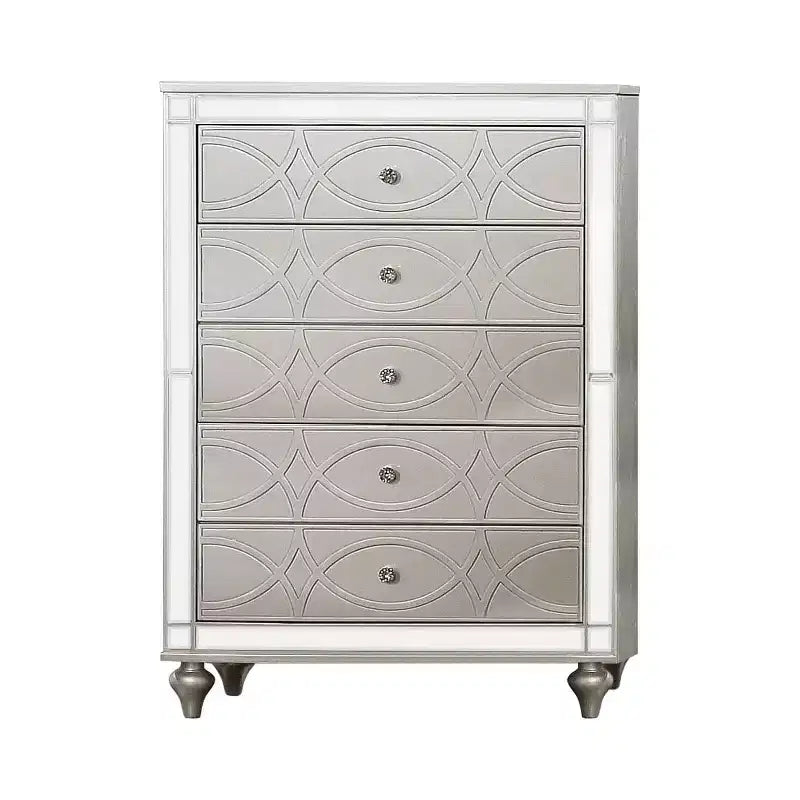 Commode La Mesa 5 tiroirs Glam argenté - HOMES: Inside + Out : accents miroir, rangement élégant
