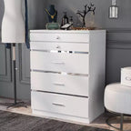 HOMES: Inside + Out Garneta 5 Drawer Chest with Jewelry Drawers White: Modern Vertical Dresser, Anti-Tip Hardware, Glossy Finish