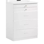 HOMES: Inside + Out Garneta 5 Drawer Chest with Jewelry Drawers White: Modern Vertical Dresser, Anti-Tip Hardware, Glossy Finish