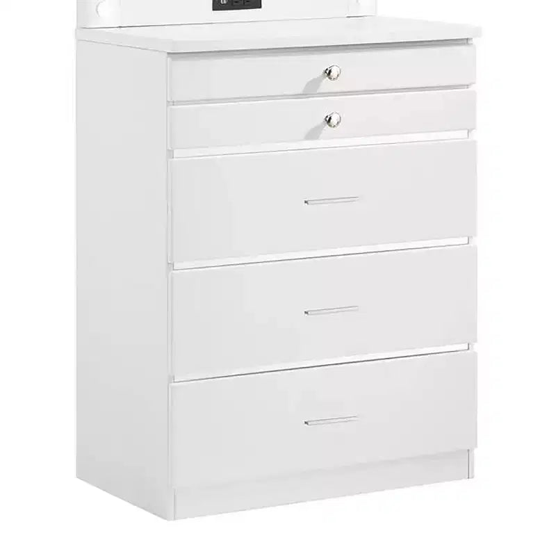 HOMES: Inside + Out Garneta 5 Drawer Chest with Jewelry Drawers White: Modern Vertical Dresser, Anti-Tip Hardware, Glossy Finish