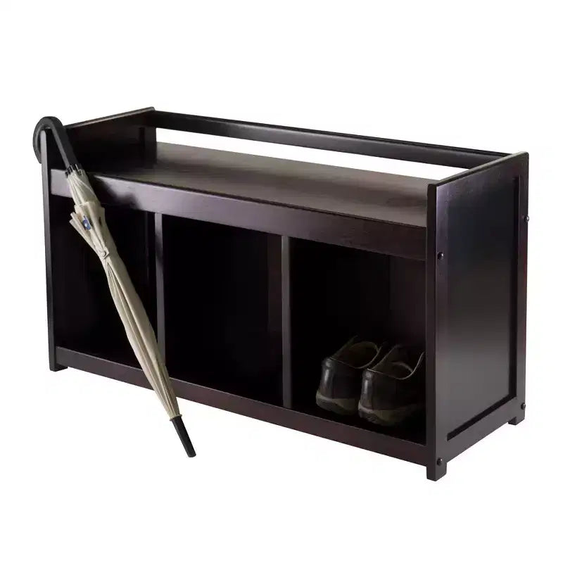 Banc de rangement Addison avec 3 sections - Espresso foncé - Winsome : Organisateur d'entrée, Pouf de chambre en similicuir
