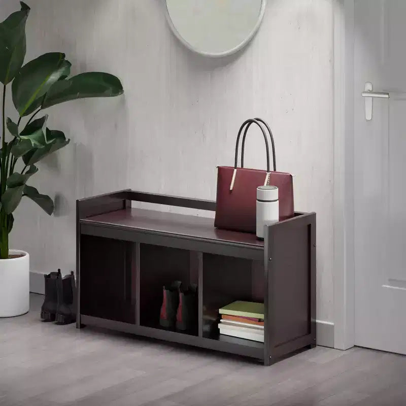 Banc de rangement Addison avec 3 sections - Espresso foncé - Winsome : Organisateur d'entrée, Pouf de chambre en similicuir