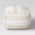 Lory Pouf Textured Neutral - Threshold™: Bohemian Square Ottoman, Tufted Handmade, Light Beige, Cotton Wool Blend
