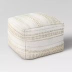 Lory Pouf Textured Neutral - Threshold™: Bohemian Square Ottoman, Tufted Handmade, Light Beige, Cotton Wool Blend