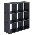 Winsome 40" Timothy Shelf 3X3 Slots Black: Mid-Century Modern Bookcase, Fixed Shelves, Wood Composite
