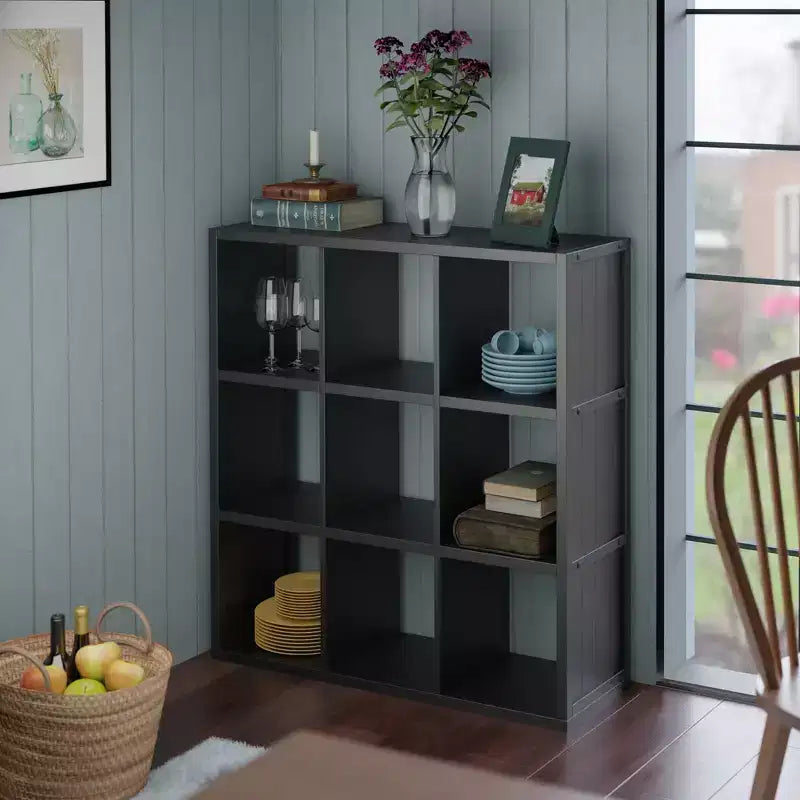 Winsome 40" Timothy Shelf 3X3 Slots Black: Mid-Century Modern Bookcase, Fixed Shelves, Wood Composite