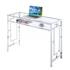 Town Square Chrome Desk with Shelf Chrome - Breighton Home: Tempered Glass, Office, Dorm Storage