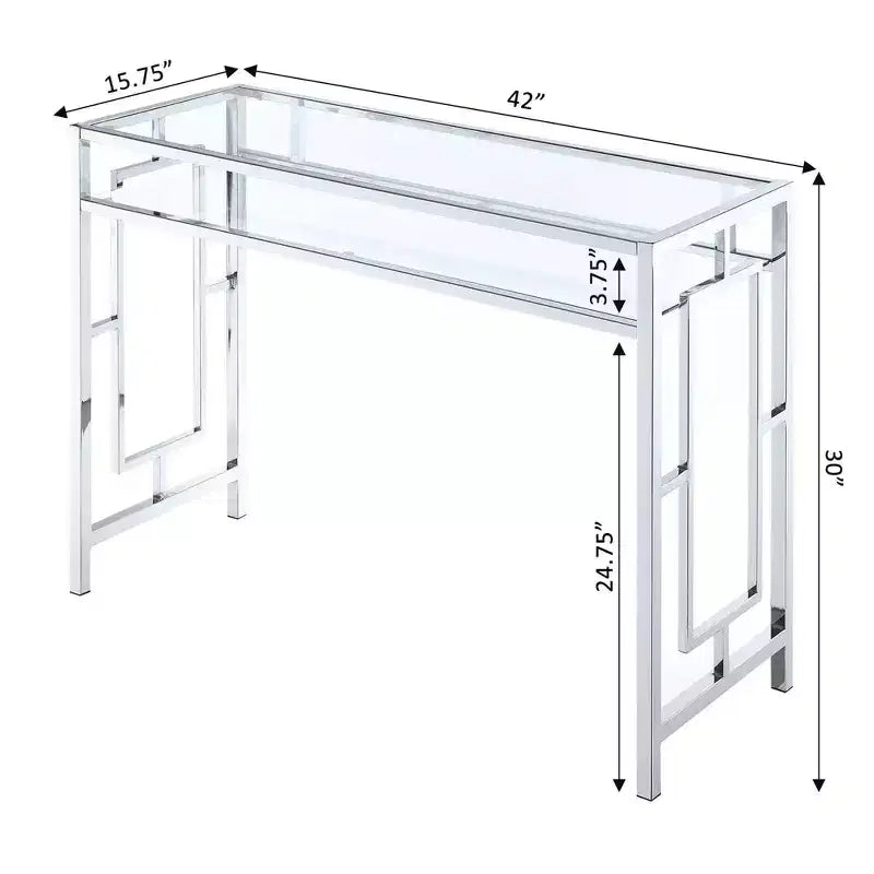 Town Square Chrome Desk with Shelf Chrome - Breighton Home: Tempered Glass, Office, Dorm Storage