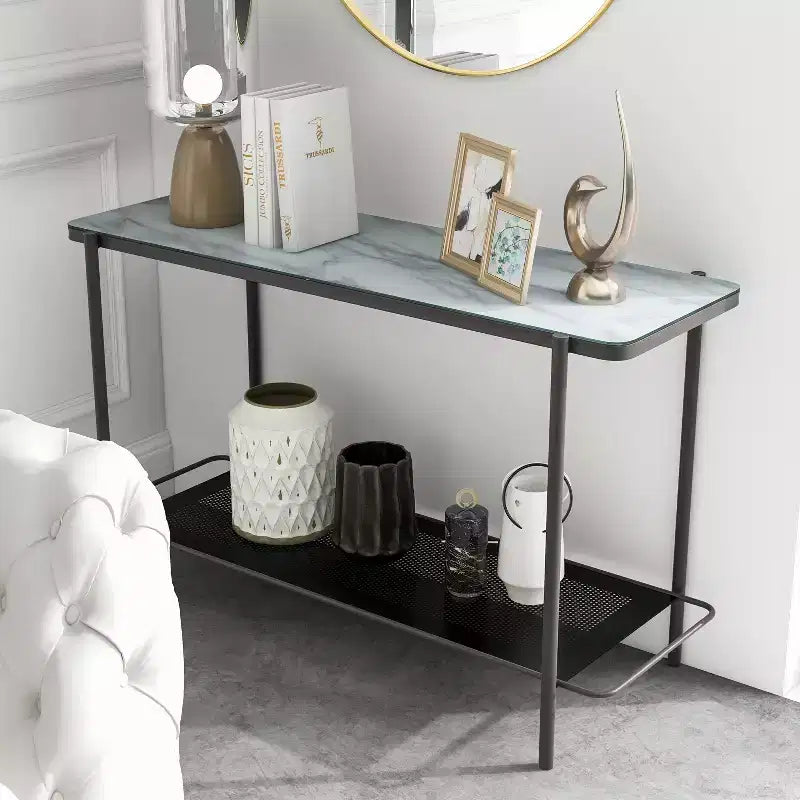 Avalan Glass Top Contemporary Sofa Table Black Coating/White - miBasics