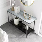 Avalan Glass Top Contemporary Sofa Table Black Coating/White - miBasics