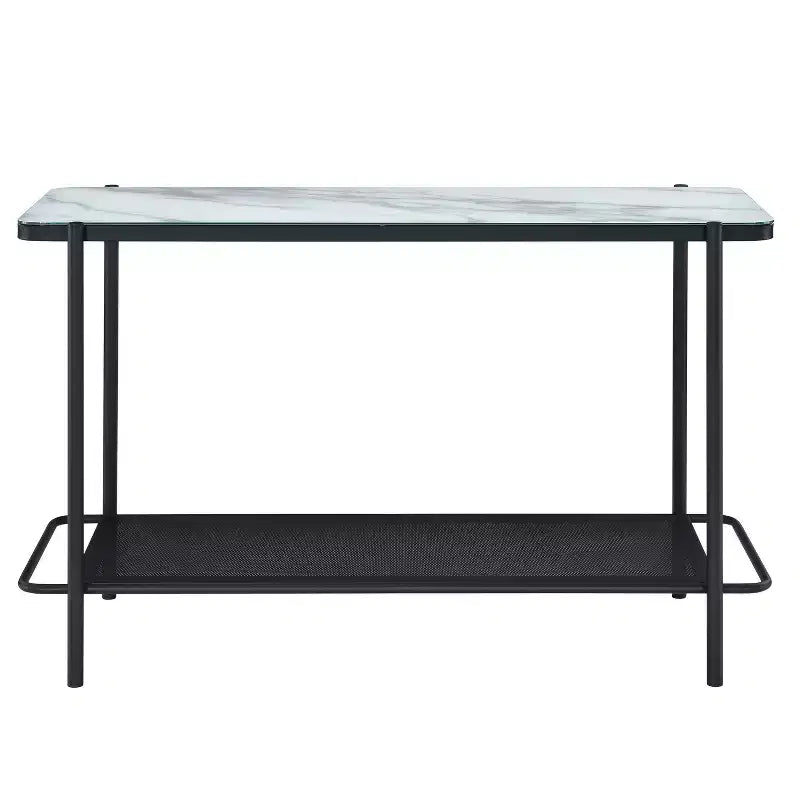 Avalan Glass Top Contemporary Sofa Table Black Coating/White - miBasics