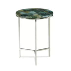 Foster Agate Top Round Chairside Table Emerald Green - Steve Silver Co.: Chrome Base, Spa-Toned Stone, Modern Luxury