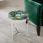 Foster Agate Top Round Chairside Table Emerald Green - Steve Silver Co.: Chrome Base, Spa-Toned Stone, Modern Luxury