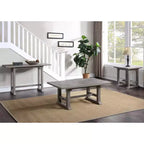 Table d'appoint Whitford gris tourterelle - Steve Silver Co. : Bois vieilli, marques de scie, incrustation double losange