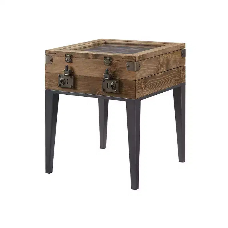 20" Kolin Accent Table Rustic Oak/Matte Gray - Acme Furniture: Display Case, Beveled Glass, No Assembly
